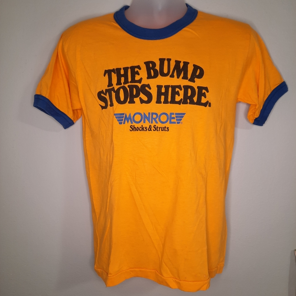 Vtg Ringer Monroe Shocks The Bump Stops Here 80's Automotive T Shirt Men Size L